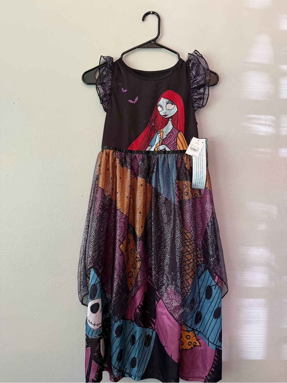 Disney Girls' Black Dress with Multicolor Patchwork & Sally Graphic